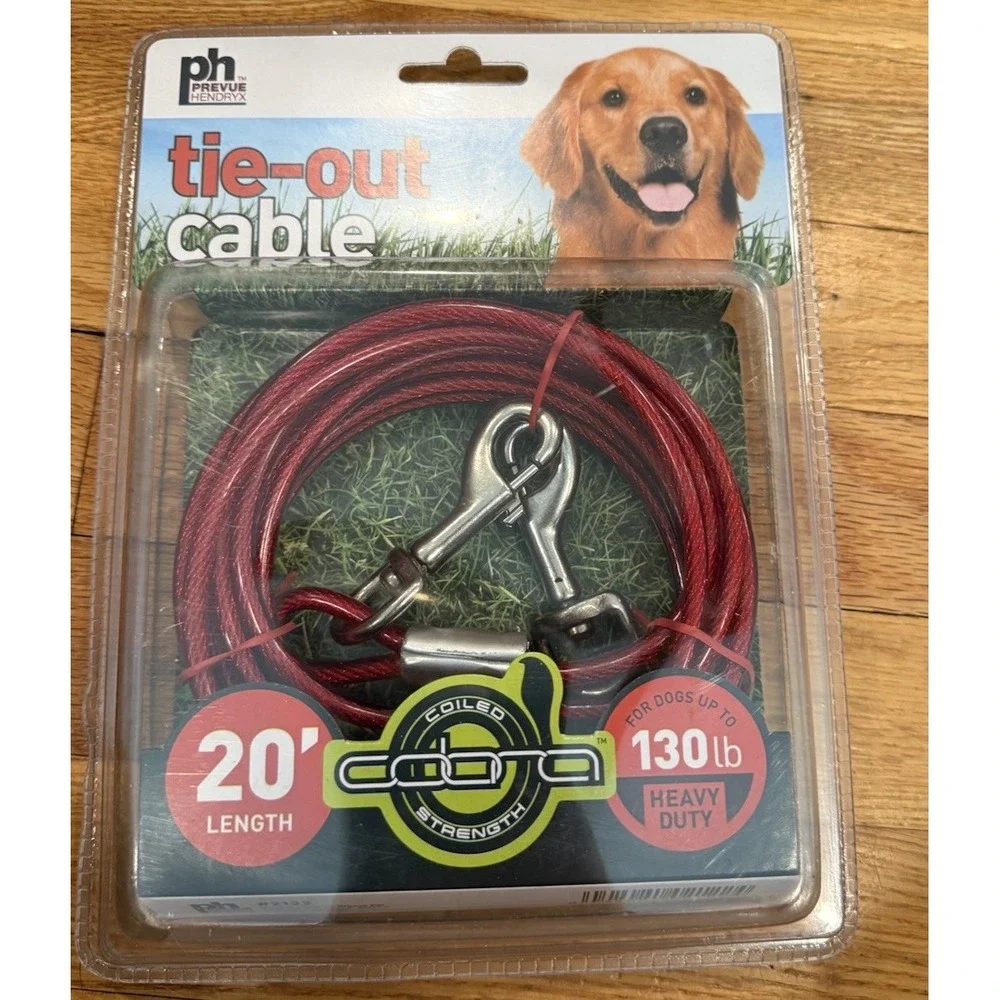 Prevue Pet Products 20ft Heavy Duty‎ Dog Tie Out Cable Coiled Strength Red